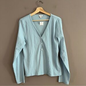 J.Crew Long Sleeve Button Henley Top Ribbed Stretch Slim Fit Jersey Blue Sz XL